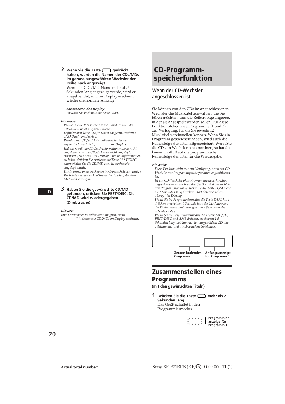 Cd-programm- speicherfunktion, Zusammenstellen eines programms | Sony XR-F21RDS User Manual | Page 77 / 90