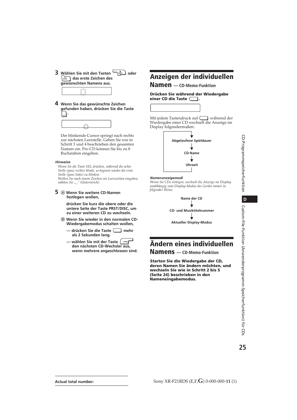 Anzeigen der individuellen namen, Ändern eines individuellen namens, Schubert | Sony XR-F21RDS User Manual | Page 82 / 90