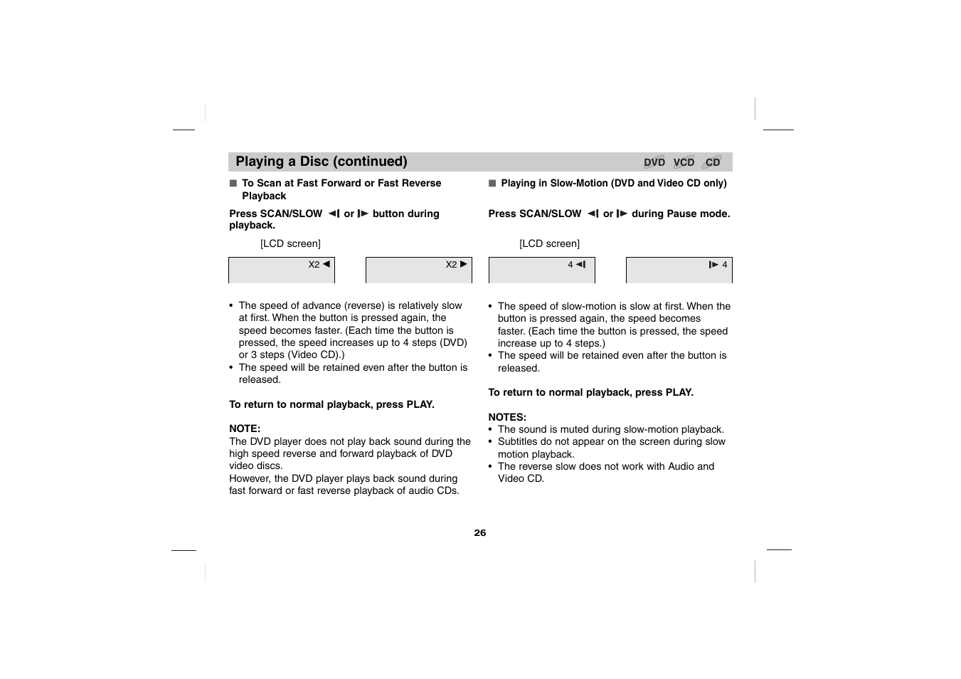 Playing a disc (continued) | Sony DVP-FX701 User Manual | Page 26 / 72