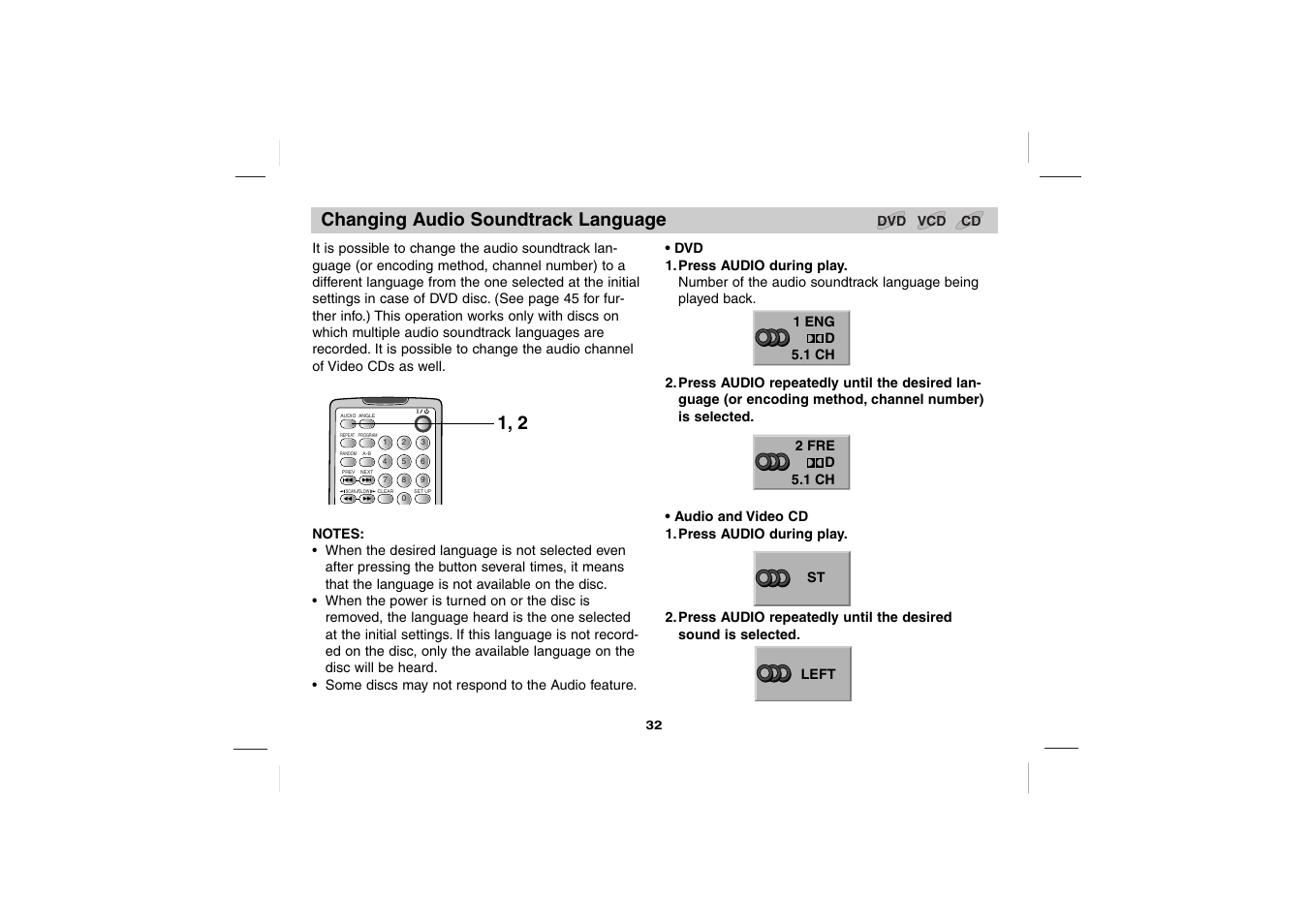 Changing audio soundtrack language | Sony DVP-FX701 User Manual | Page 32 / 72