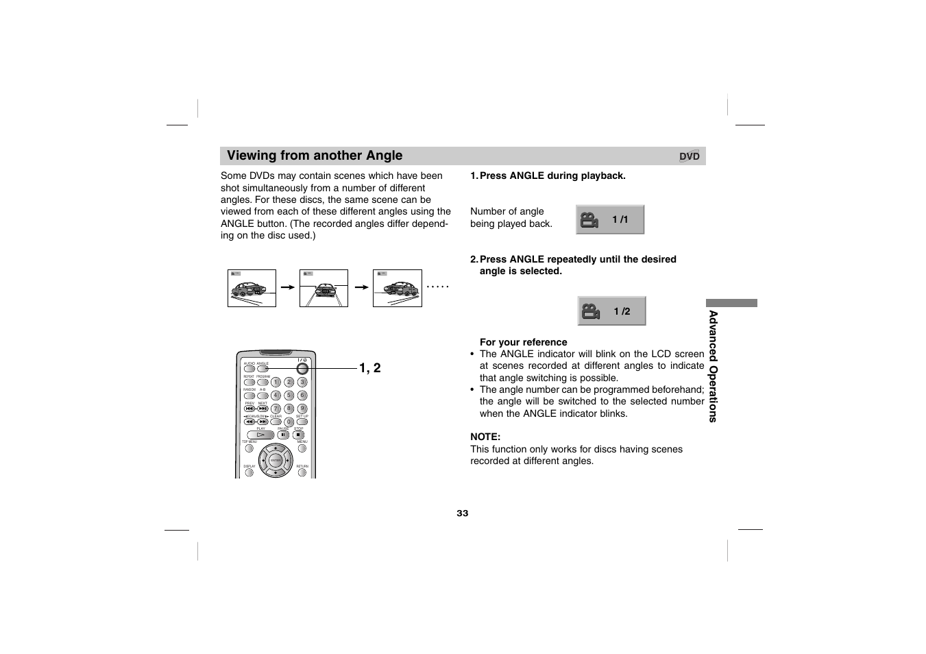 Viewing from another angle, Ad v anced operations | Sony DVP-FX701 User Manual | Page 33 / 72