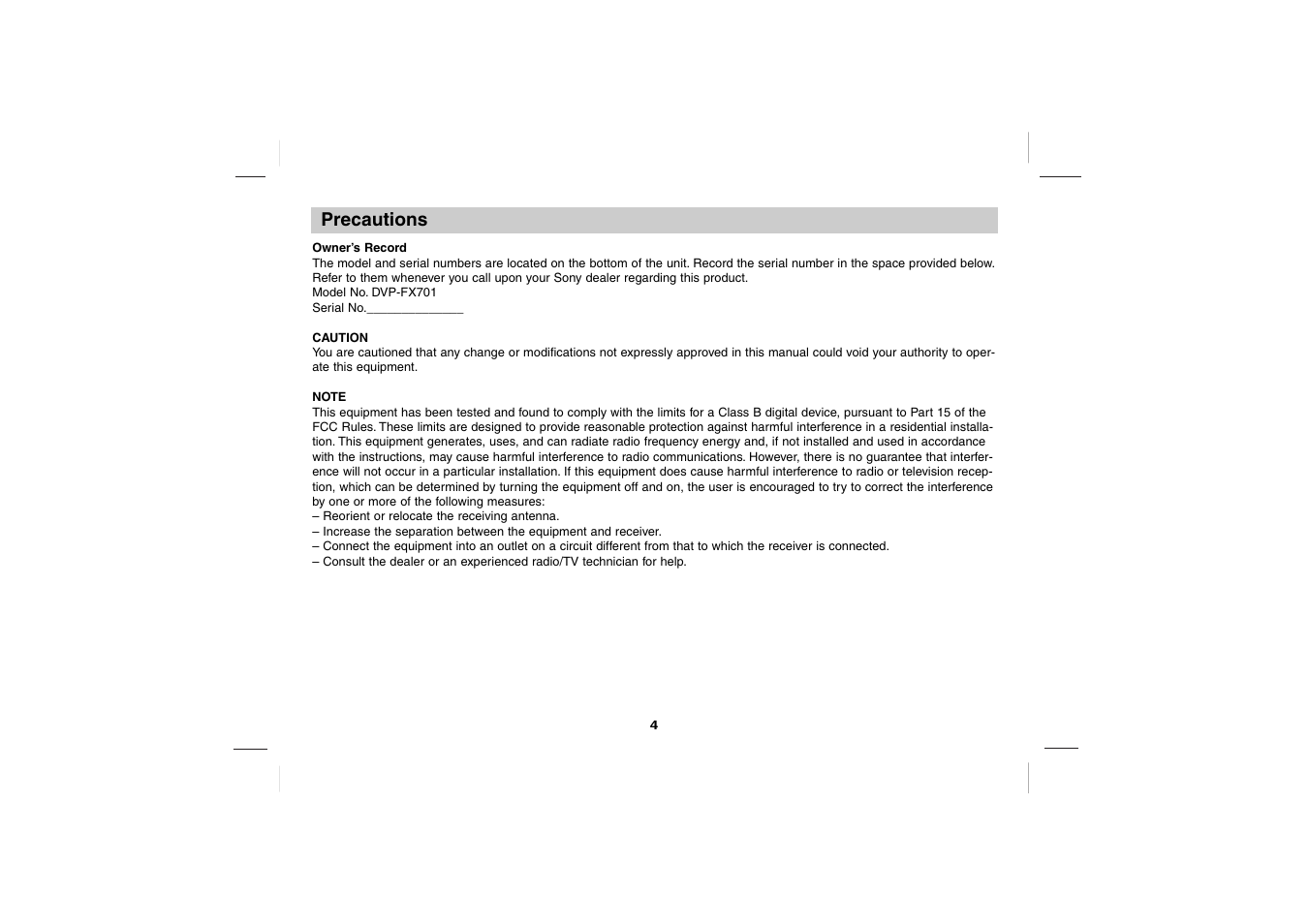 Sony DVP-FX701 User Manual | Page 4 / 72