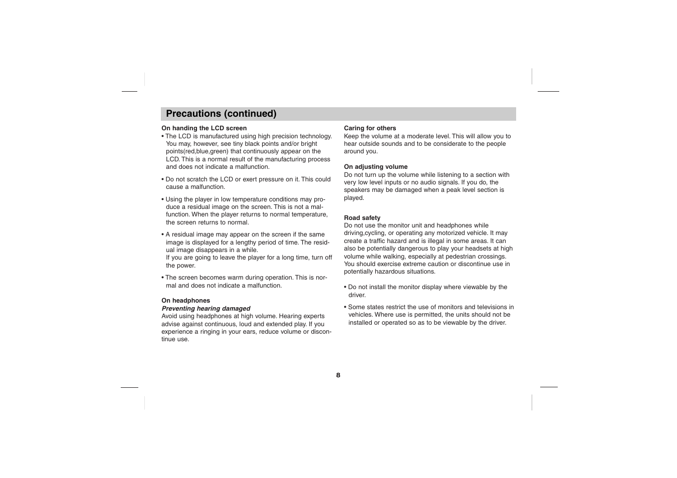 Precautions (continued) | Sony DVP-FX701 User Manual | Page 8 / 72