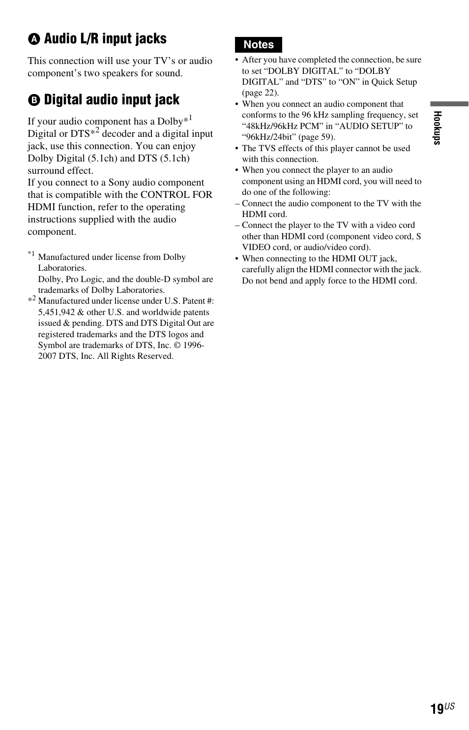 Audio l/r input jacks, Digital audio input jack | Sony DVP-NS700H User Manual | Page 19 / 88