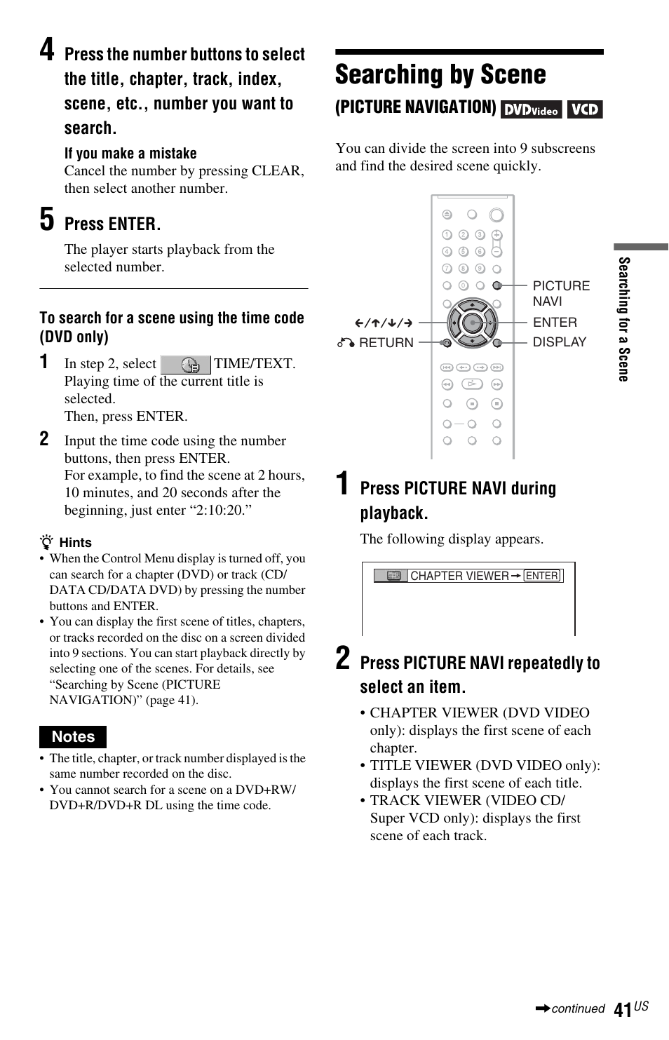 L1 - searching by scene (picture navigation), Searching by scene, Button (41, 48) | Sony DVP-NS700H User Manual | Page 41 / 88