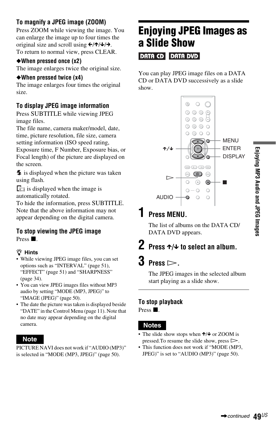 L1 - enjoying jpeg images as a slide show, Enjoying jpeg images as a slide show | Sony DVP-NS700H User Manual | Page 49 / 88