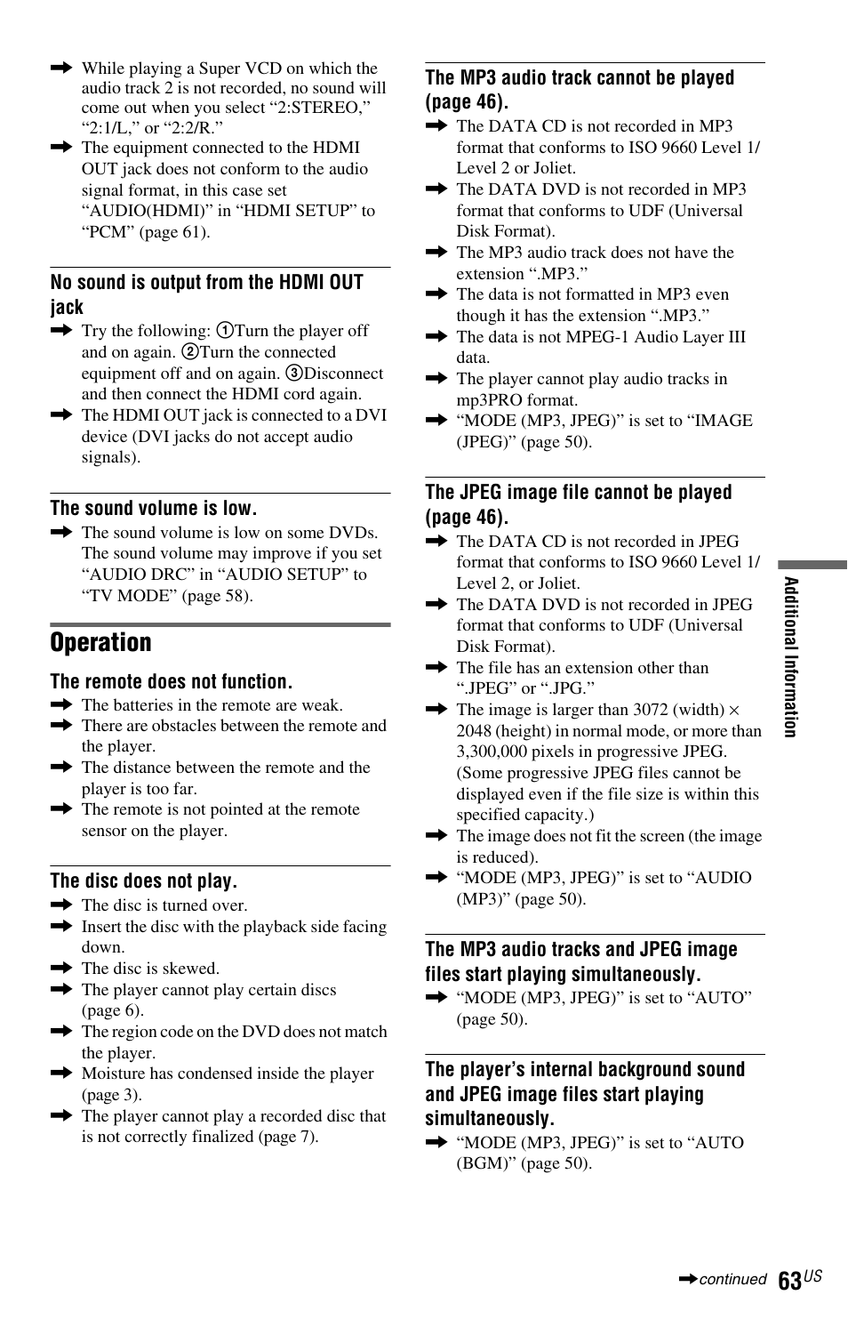 Operation | Sony DVP-NS700H User Manual | Page 63 / 88