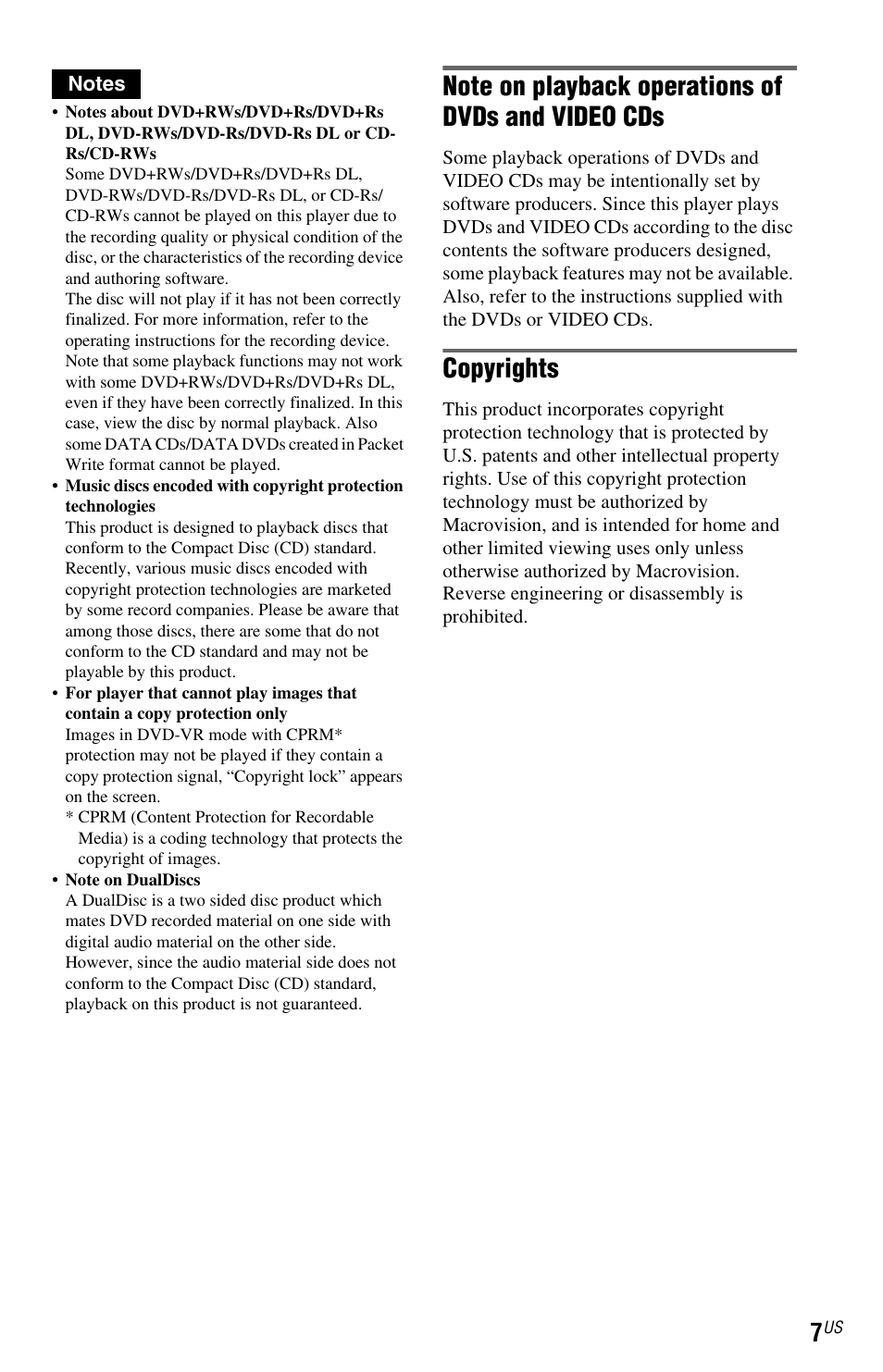 Copyrights | Sony DVP-NS700H User Manual | Page 7 / 88