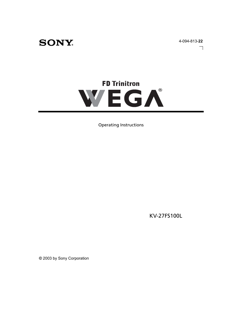 Sony WEGA KV-27FS100L User Manual | 55 pages