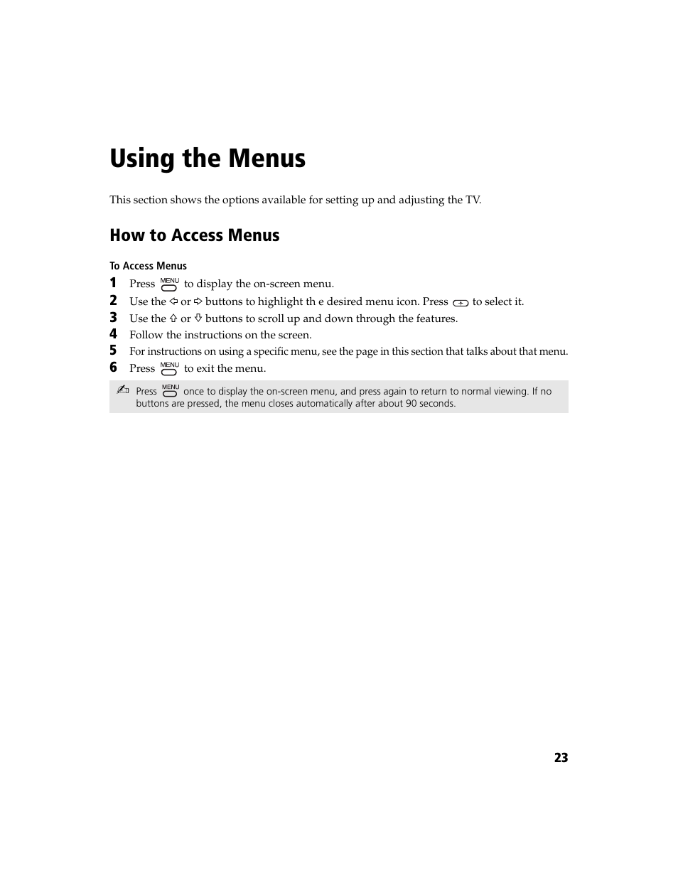 Using the menus, How to access menus | Sony WEGA KV-27FS100L User Manual | Page 31 / 55