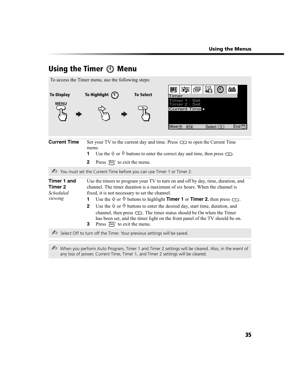 Using the timer menu | Sony WEGA KV-27FS100L User Manual | Page 43 / 55