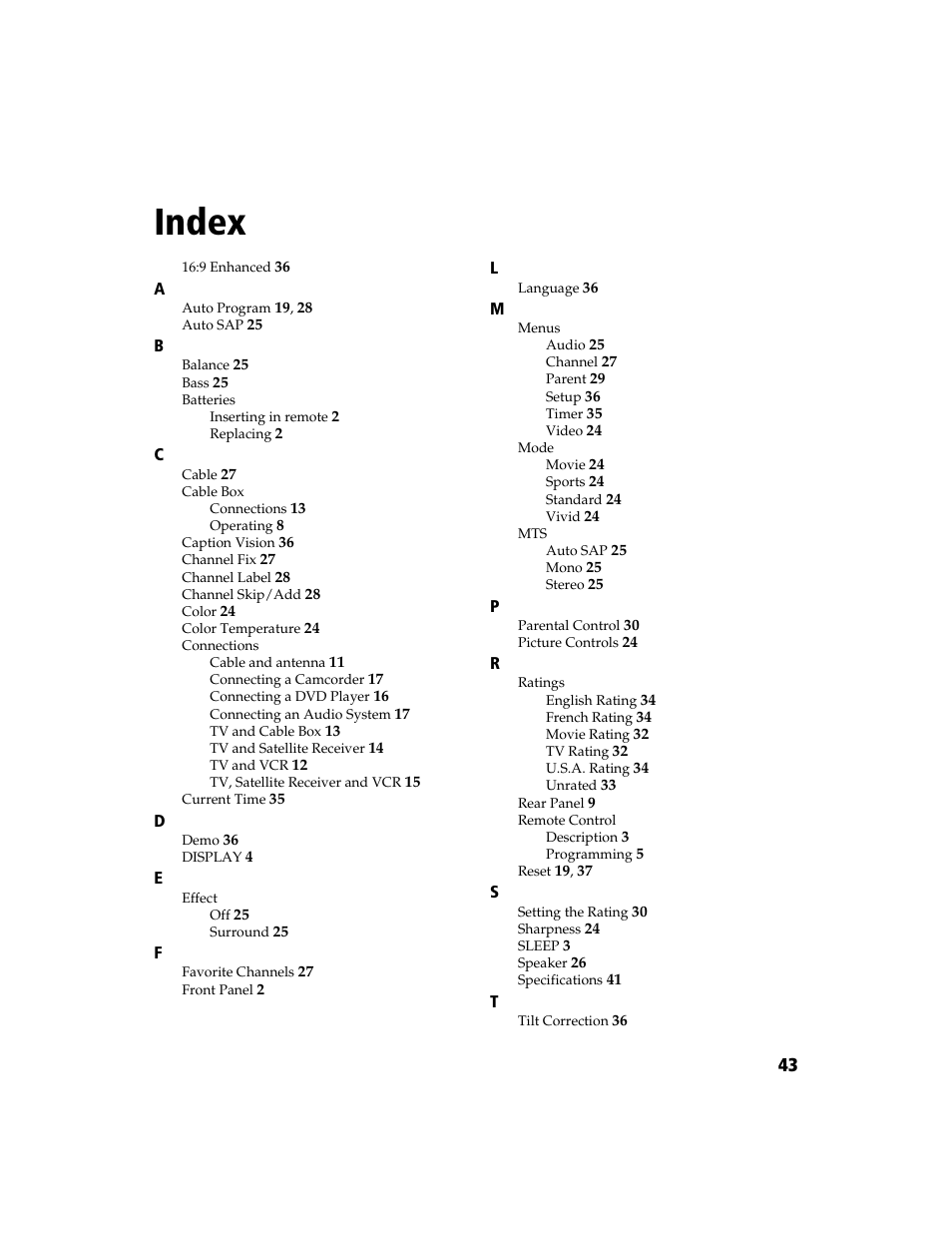 Index | Sony WEGA KV-27FS100L User Manual | Page 51 / 55