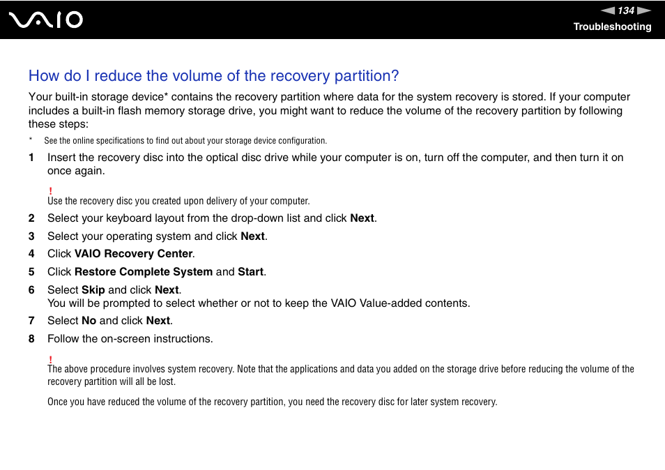 Sony VAIO VGN-FW300 User Manual | Page 134 / 179