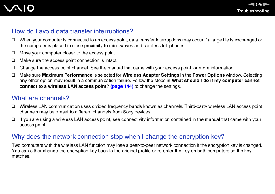 How do i avoid data transfer interruptions, What are channels | Sony VAIO VGN-FW300 User Manual | Page 146 / 179