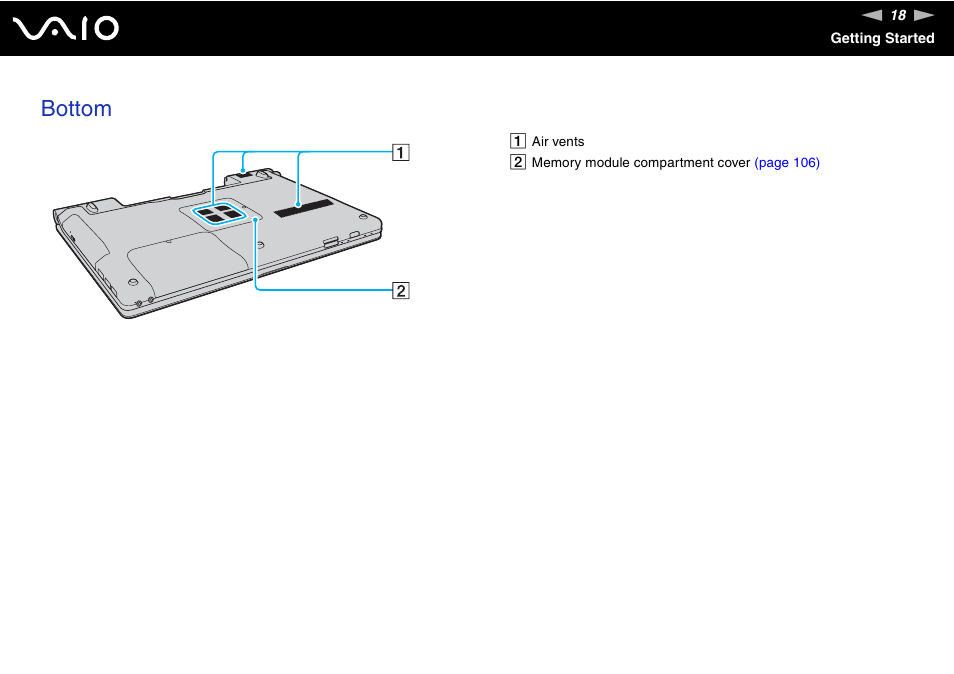 Bottom | Sony VAIO VGN-FW300 User Manual | Page 18 / 179