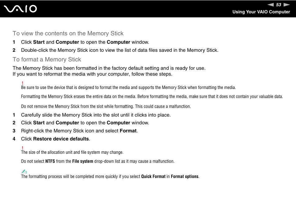 Sony VAIO VGN-FW300 User Manual | Page 53 / 179