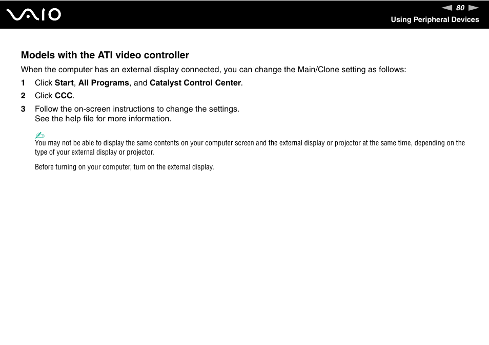 Models with the ati video controller | Sony VAIO VGN-FW300 User Manual | Page 80 / 179