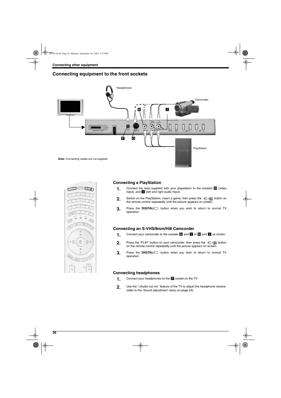 Connecting equipment to the front sockets | Sony KD-32NX200U User Manual | Page 38 / 48