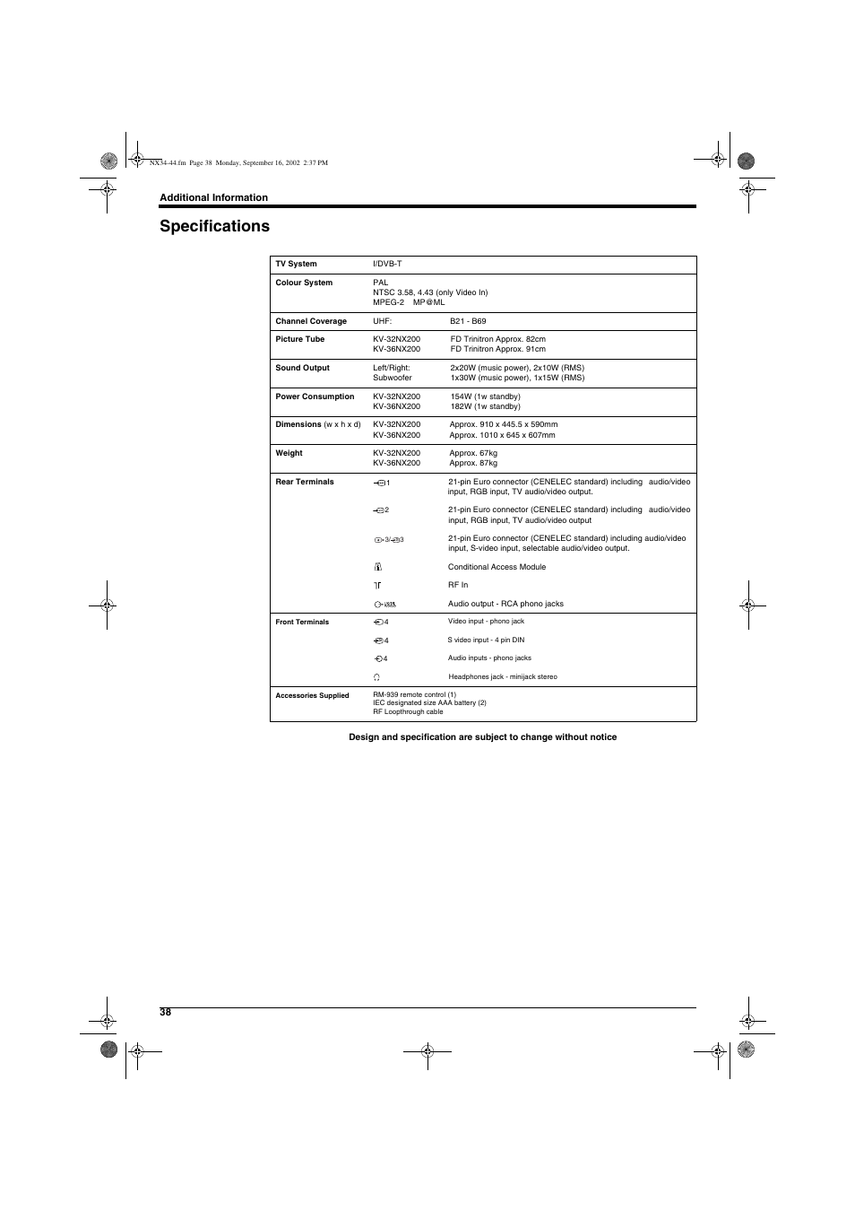 Specifications | Sony KD-32NX200U User Manual | Page 40 / 48