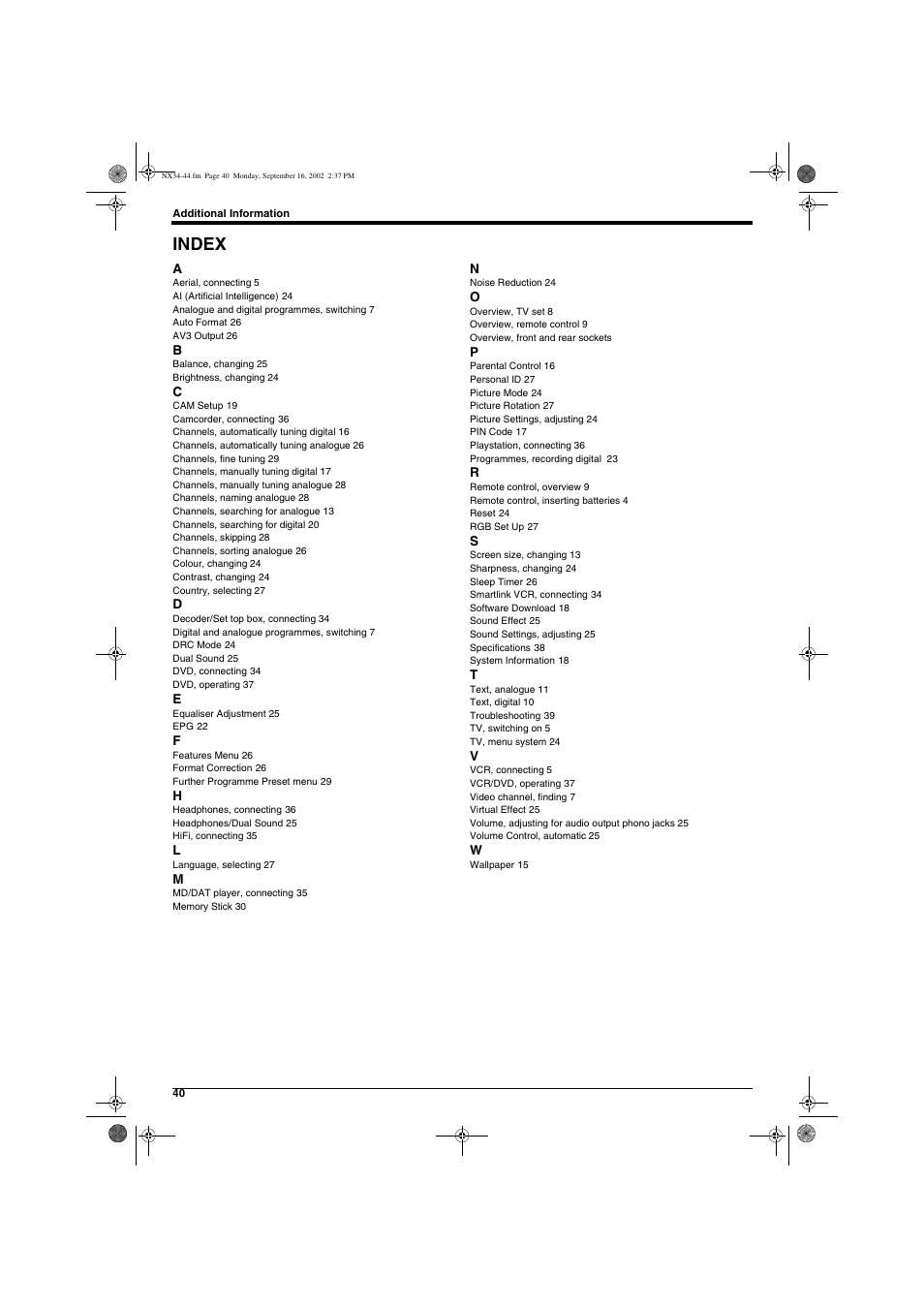 Index | Sony KD-32NX200U User Manual | Page 42 / 48