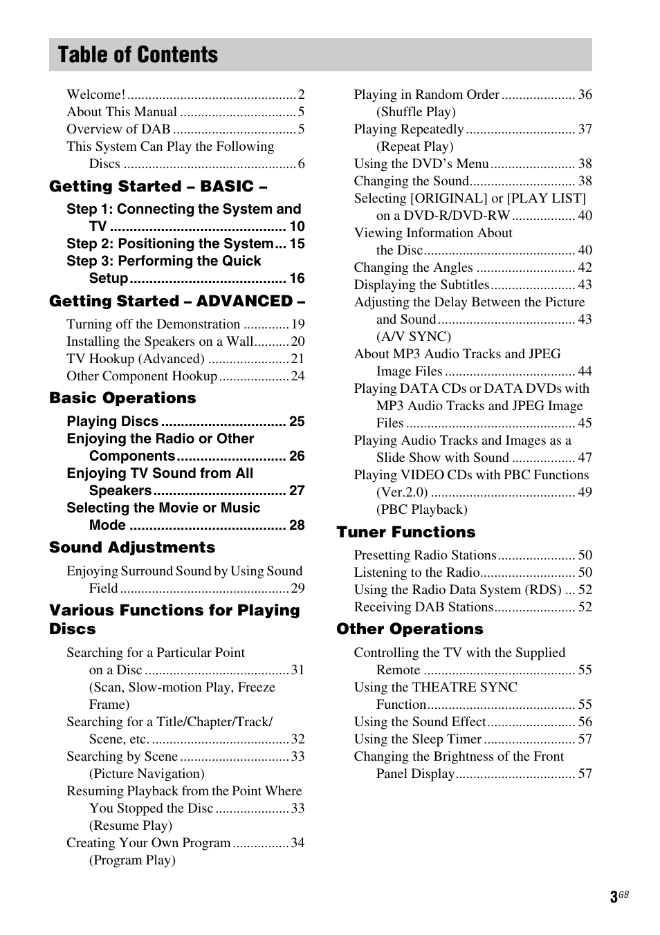 Sony DAV-DZ210D User Manual | Page 3 / 96