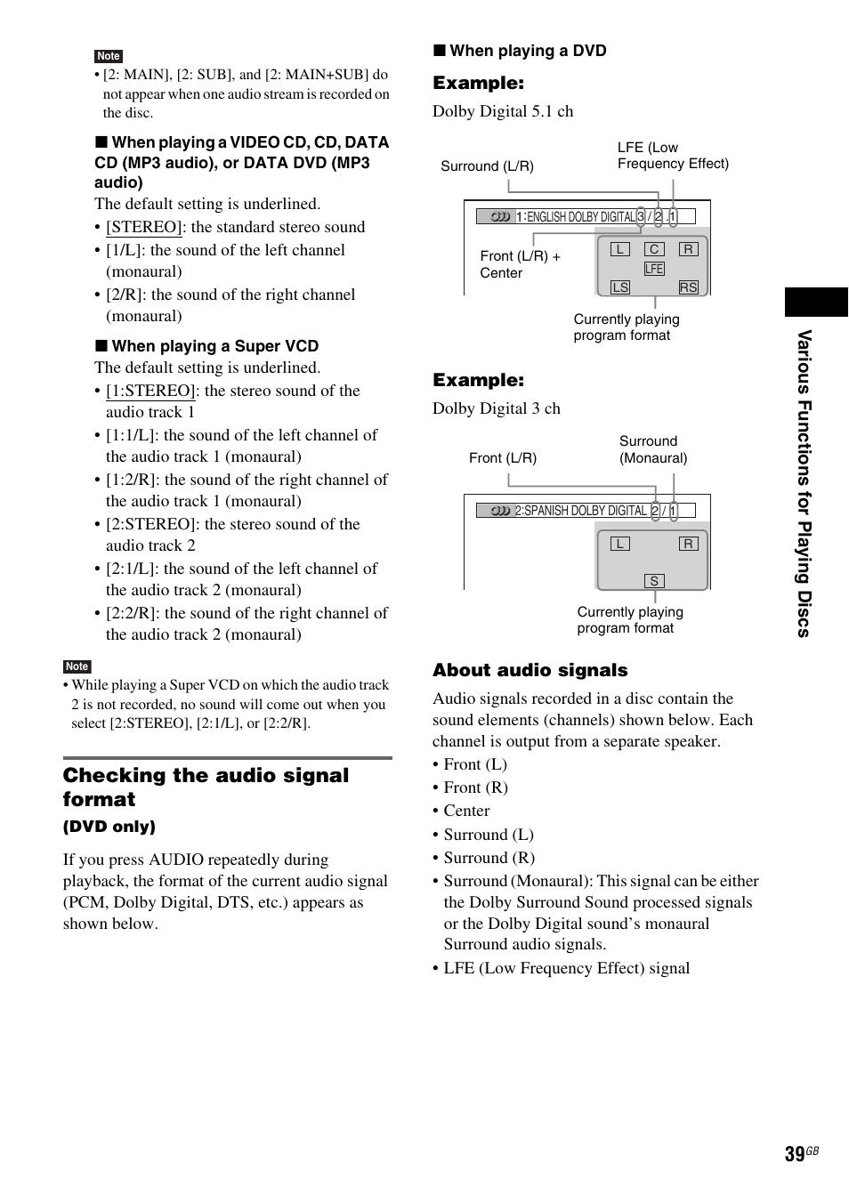 Checking the audio signal format | Sony DAV-DZ210D User Manual | Page 39 / 96