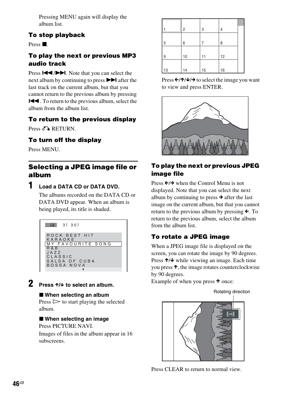 Selecting a jpeg image file or album | Sony DAV-DZ210D User Manual | Page 46 / 96