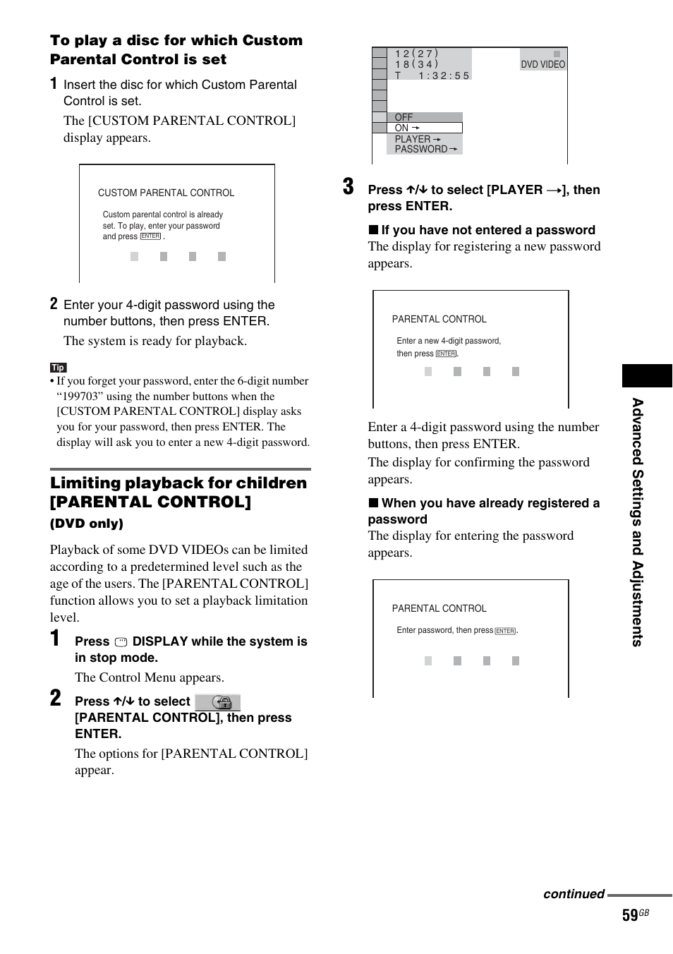 Limiting playback for children [parental control | Sony DAV-DZ210D User Manual | Page 59 / 96