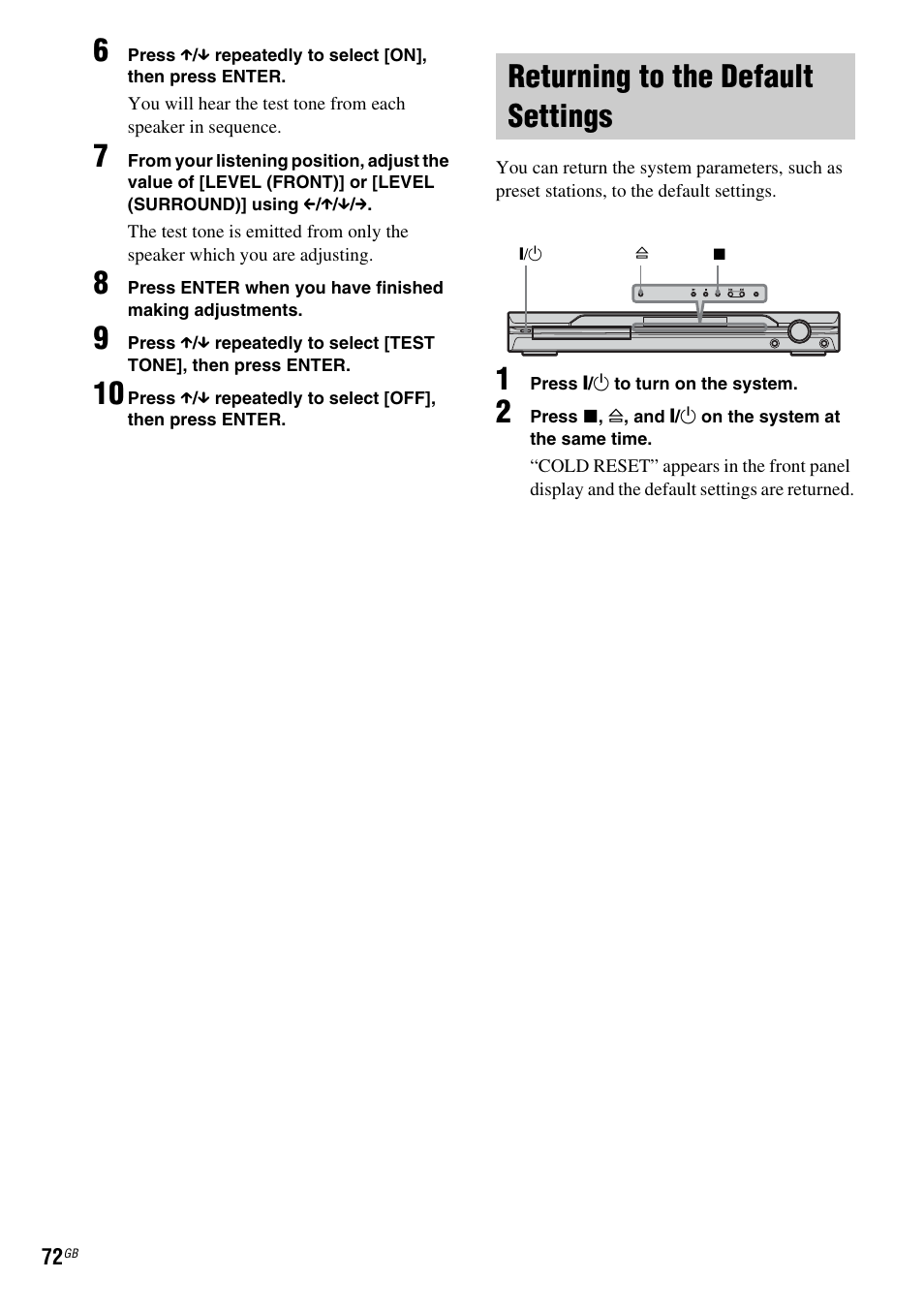 Returning to the default settings | Sony DAV-DZ210D User Manual | Page 72 / 96