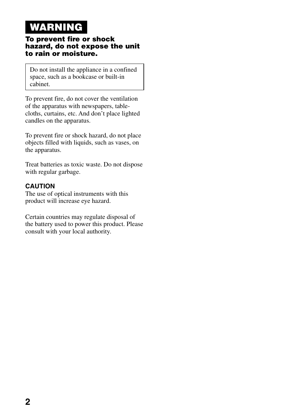 Warning | Sony D-F21 User Manual | Page 2 / 24