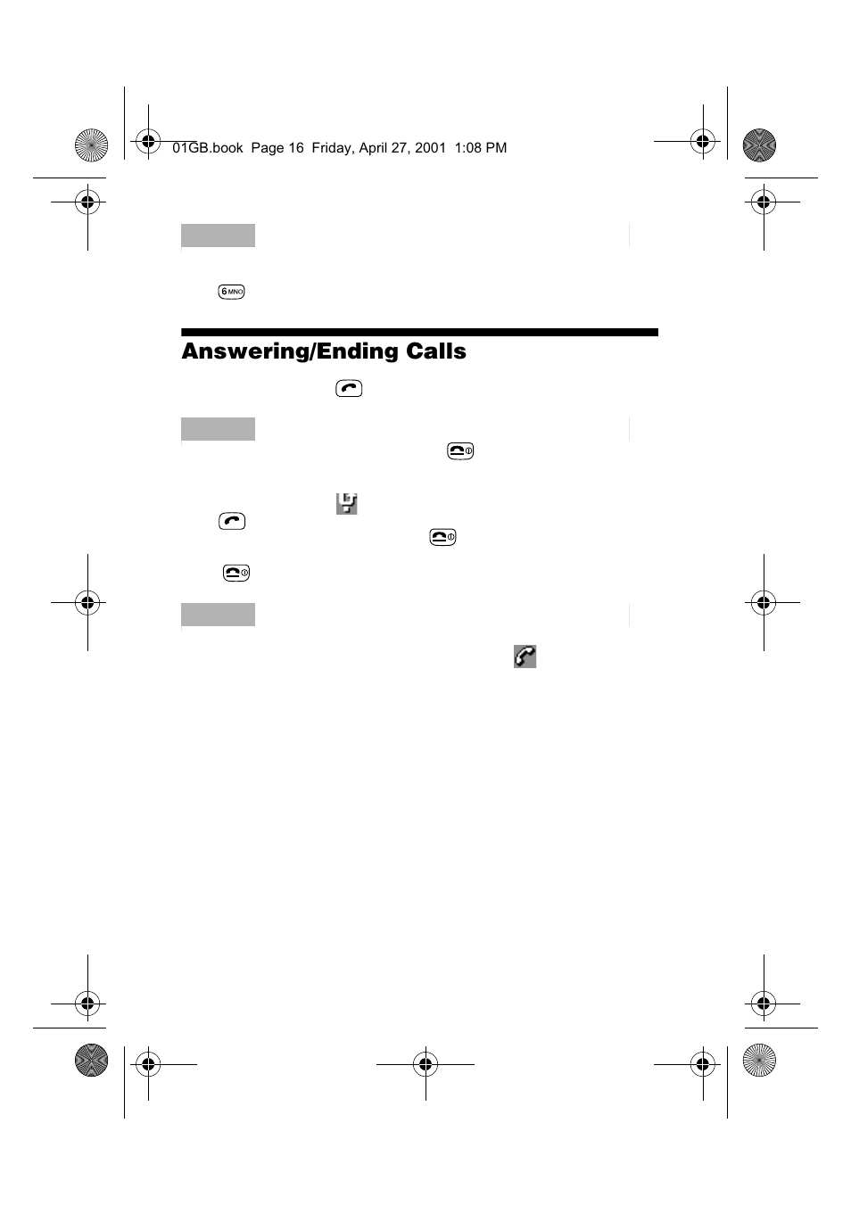 Answering/ending calls | Sony CMD-J6 User Manual | Page 16 / 66