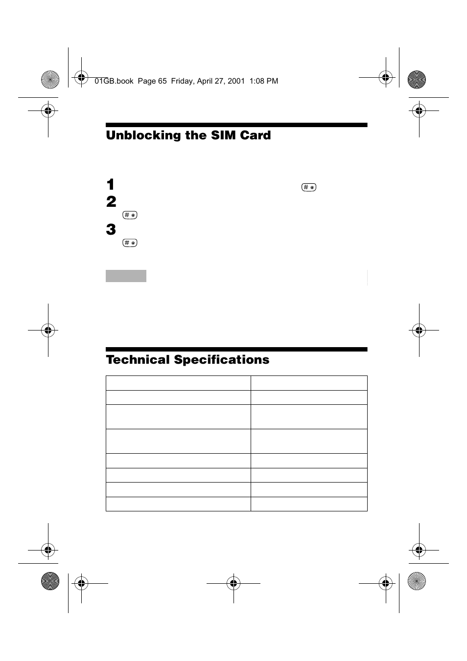 65 unblocking the sim card, Technical specifications | Sony CMD-J6 User Manual | Page 65 / 66