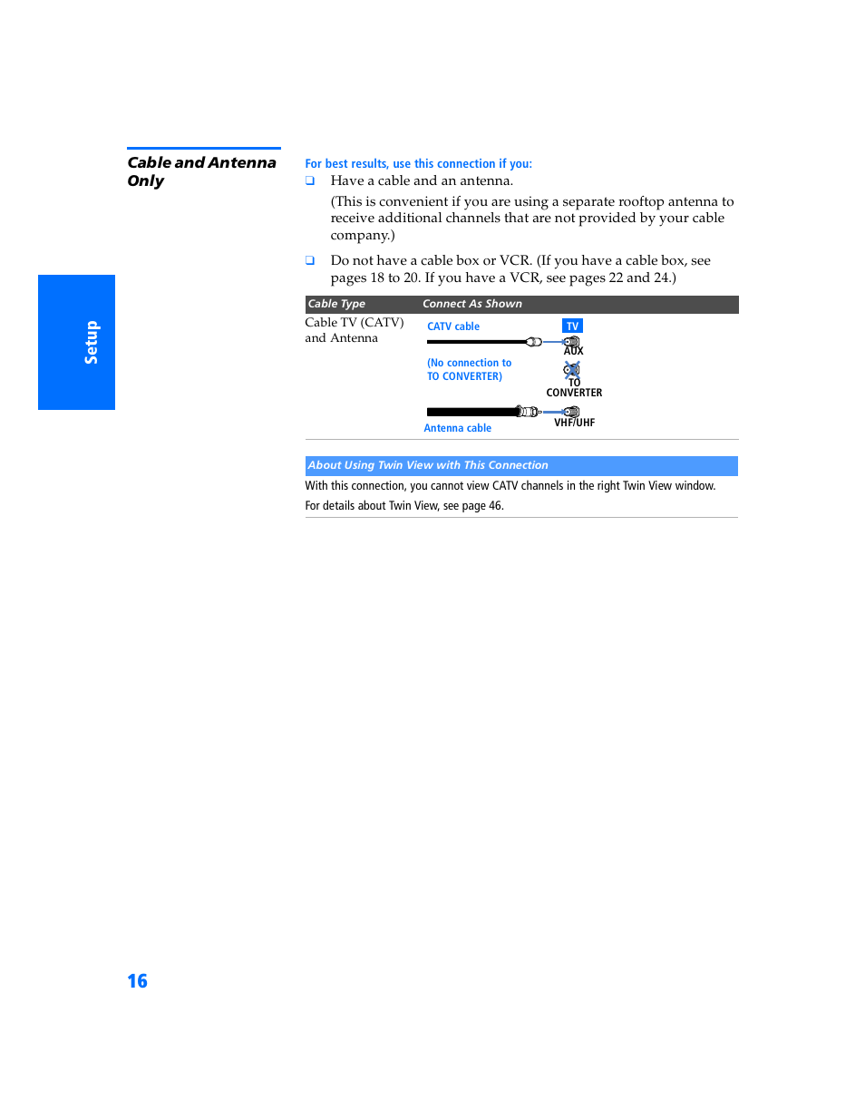 Cable and antenna only | Sony WEGA KV-32HS500 User Manual | Page 17 / 87