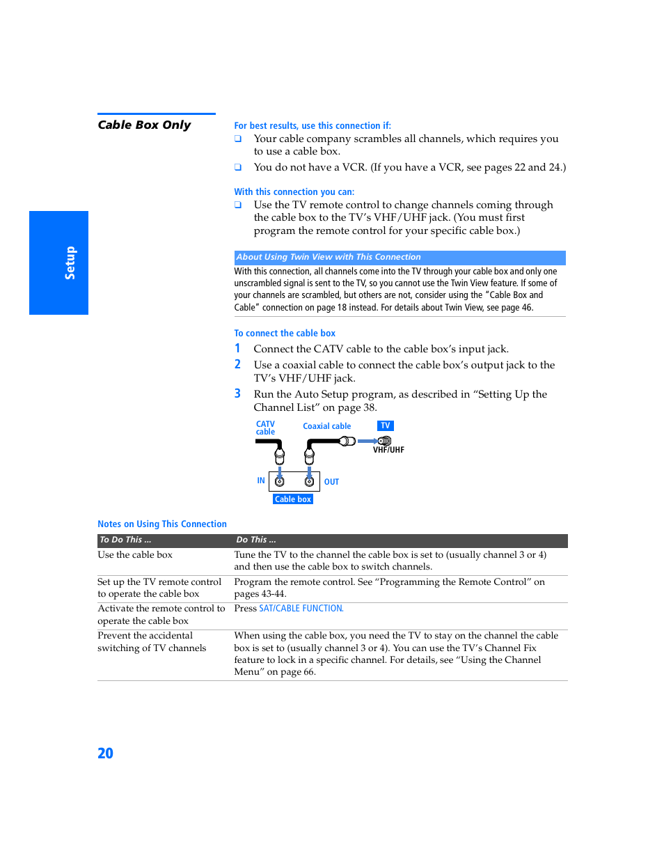 Cable box only | Sony WEGA KV-32HS500 User Manual | Page 21 / 87