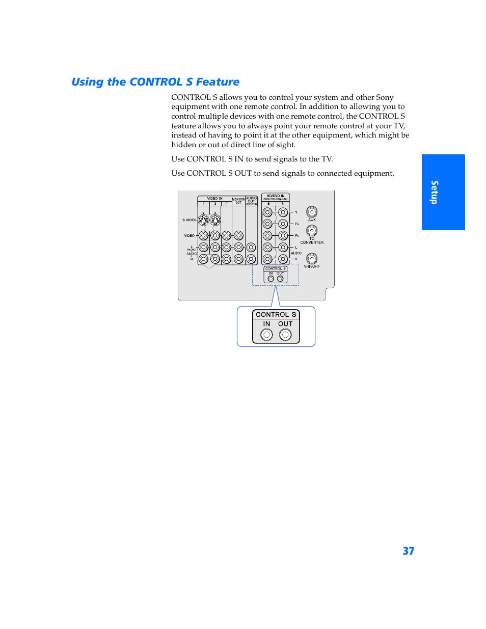 Using the control s feature | Sony WEGA KV-32HS500 User Manual | Page 38 / 87