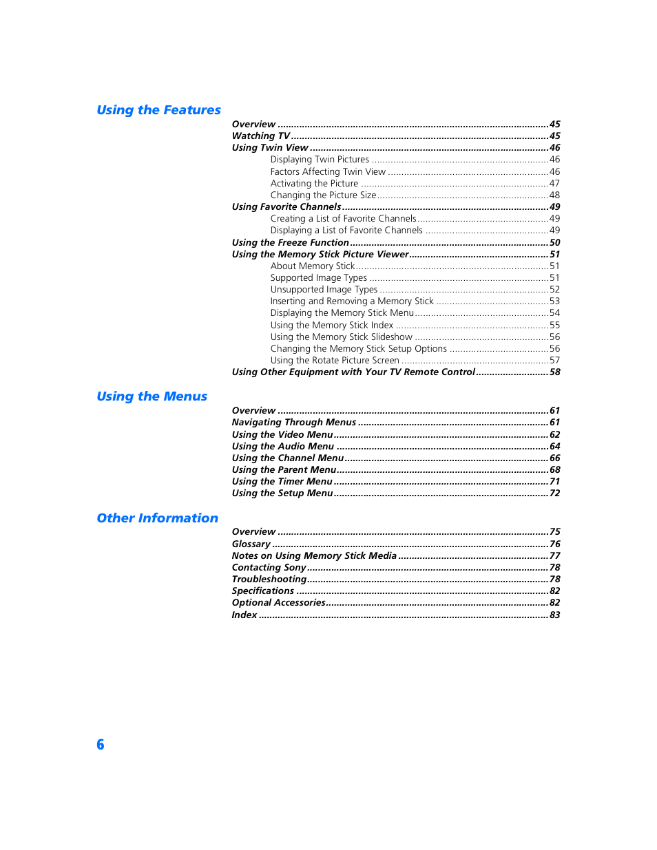 Sony WEGA KV-32HS500 User Manual | Page 7 / 87