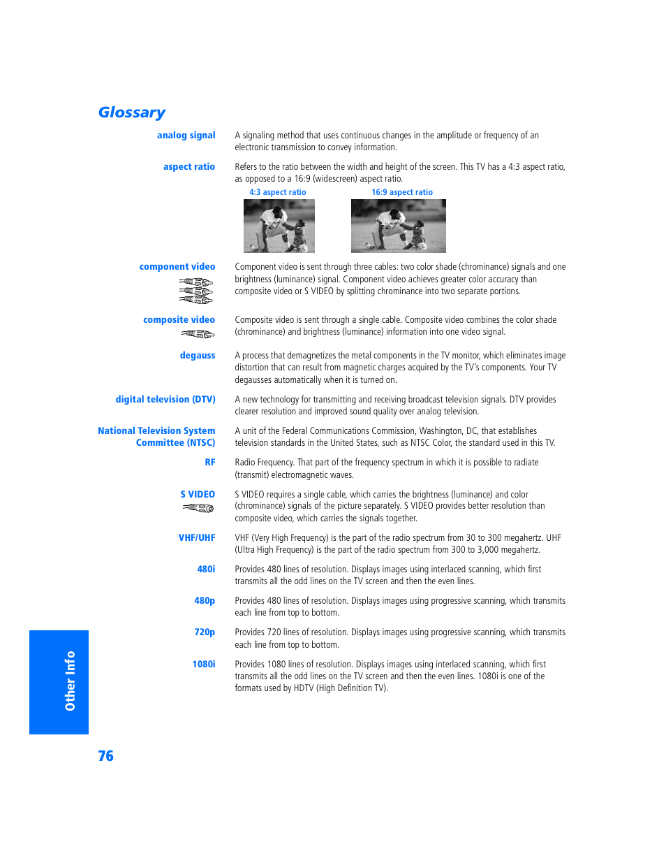 Glossary | Sony WEGA KV-32HS500 User Manual | Page 77 / 87