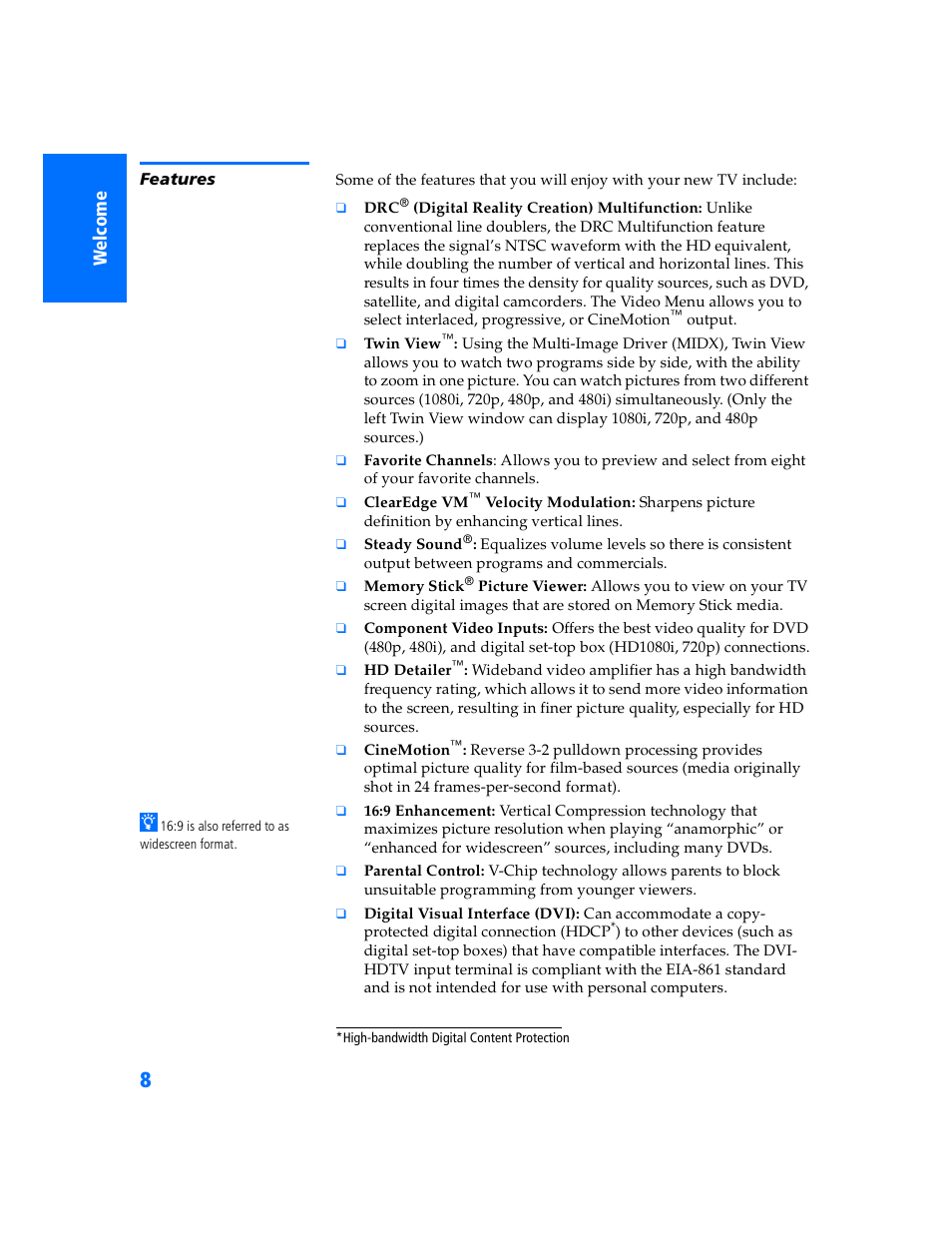 Features | Sony WEGA KV-32HS500 User Manual | Page 9 / 87