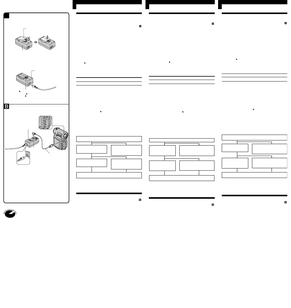 Pour charger une batterie, Pour utiliser l’appareil vidéo, 31 4 para cargar la batería | Para utilizar el equipo de vídeo | Sony AC VF50 User Manual | Page 2 / 2
