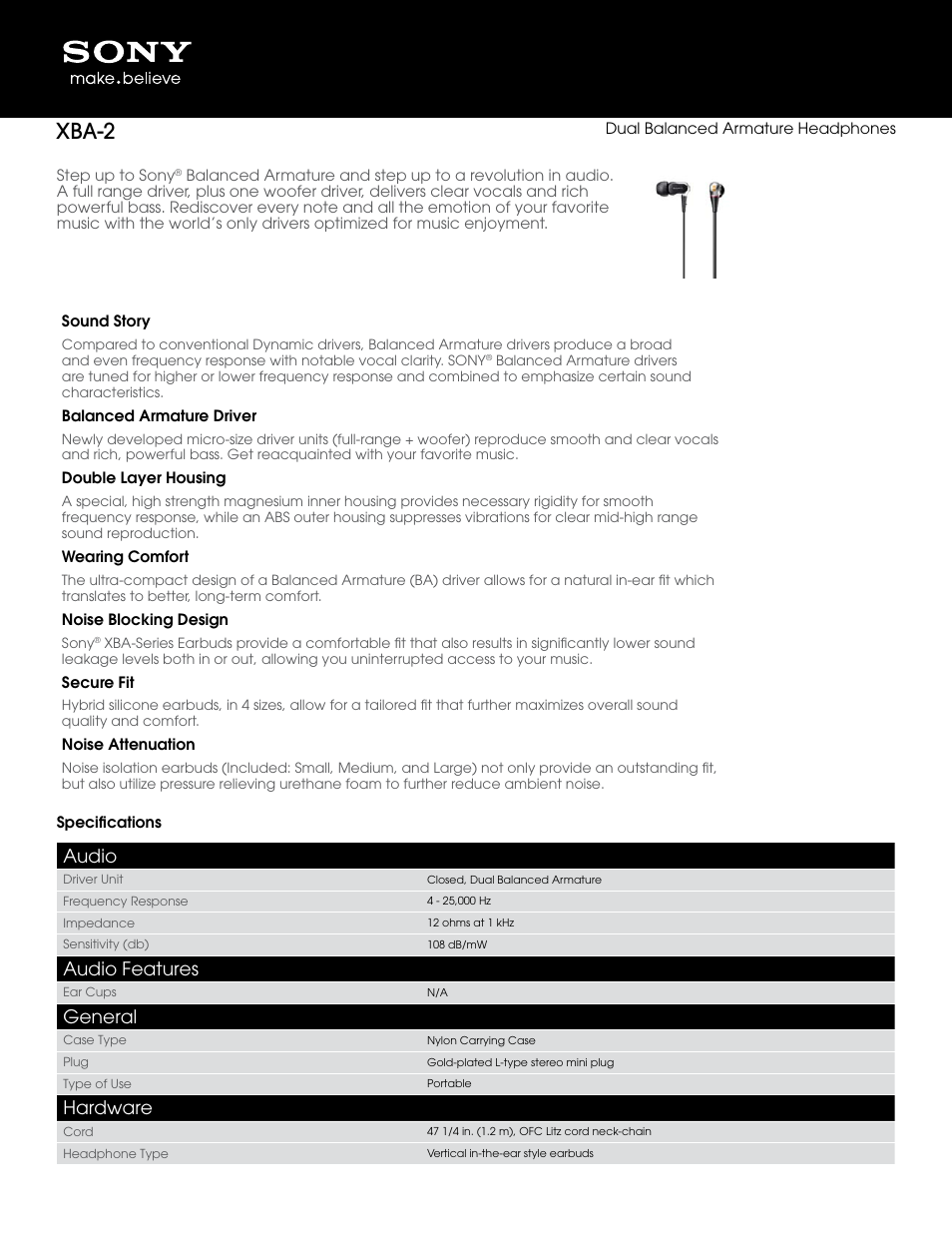 Sony XBA2 User Manual | 2 pages