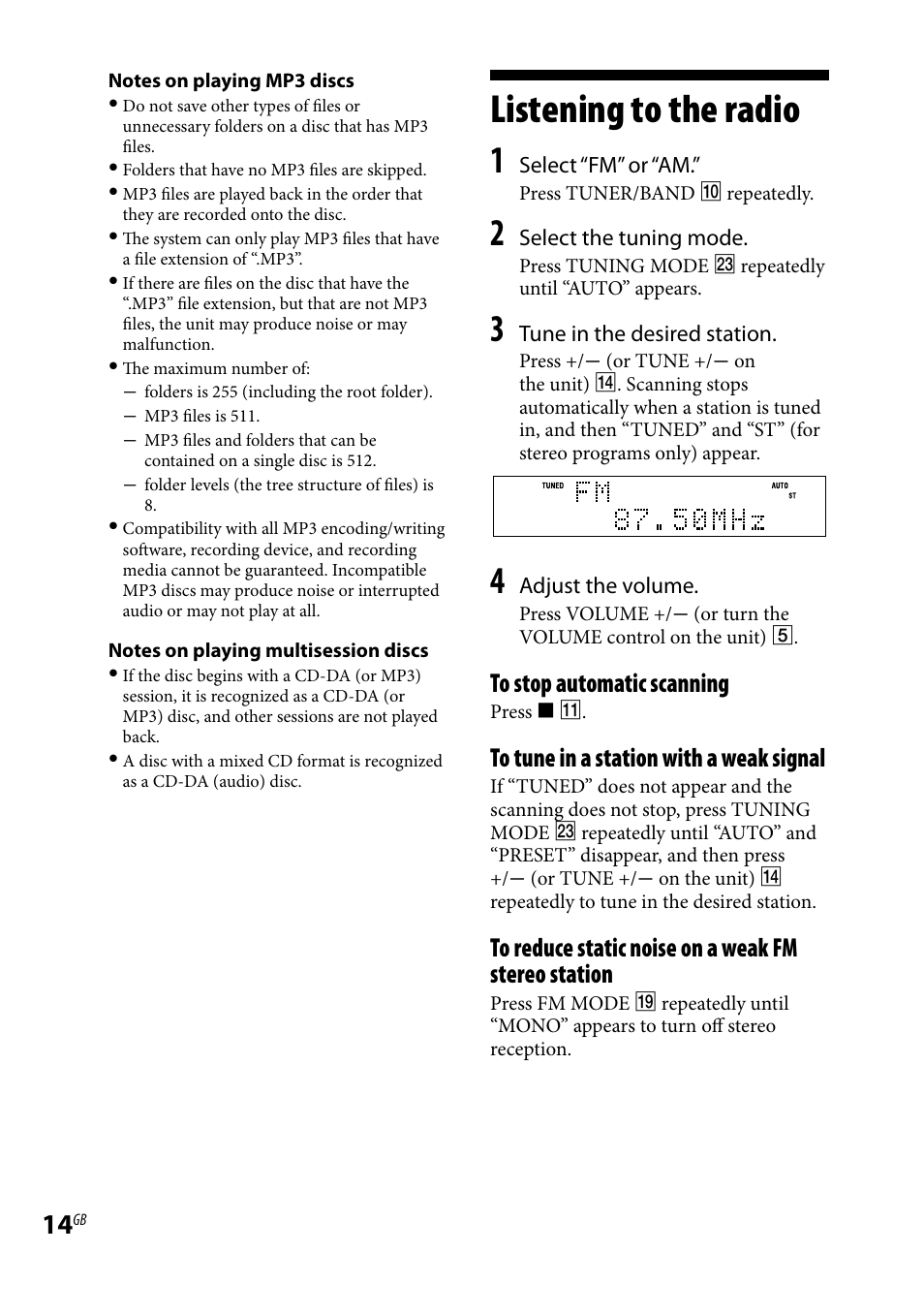 Listening to the radio | Sony CMT-HX3R User Manual | Page 14 / 32