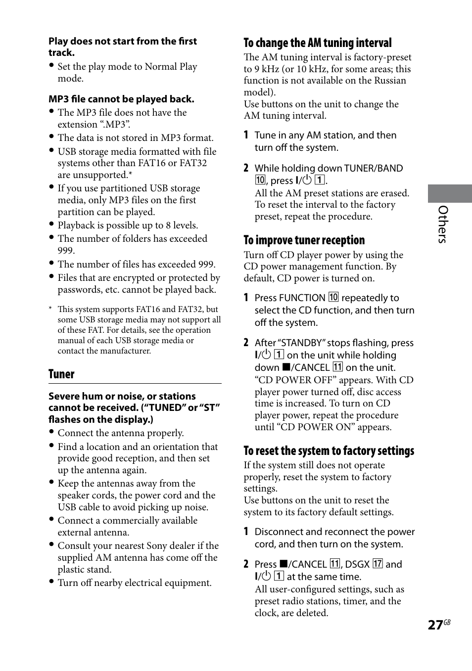 Others, Tuner | Sony CMT-HX3R User Manual | Page 27 / 32
