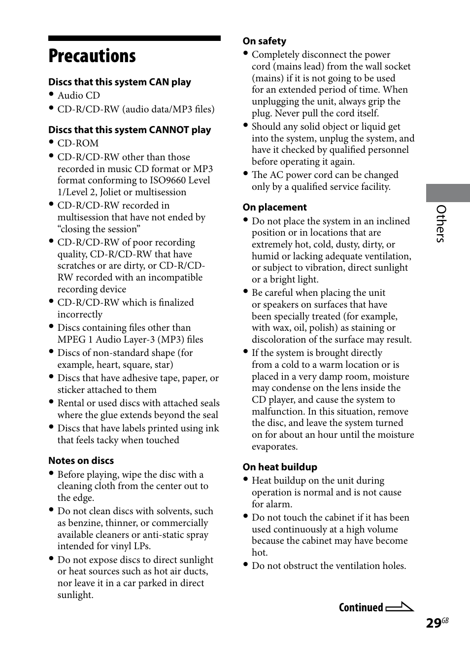 Precautions, Others | Sony CMT-HX3R User Manual | Page 29 / 32