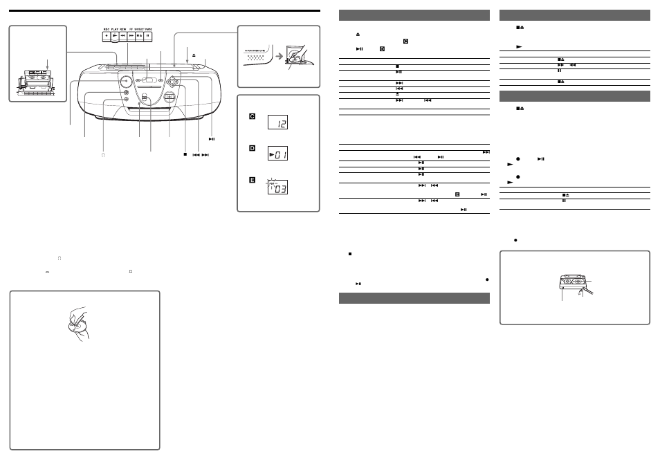 Location of controls, Playing a tape, Recording | Playing a cd, Listening to the radio | Sony CFD-V8 User Manual | Page 2 / 2