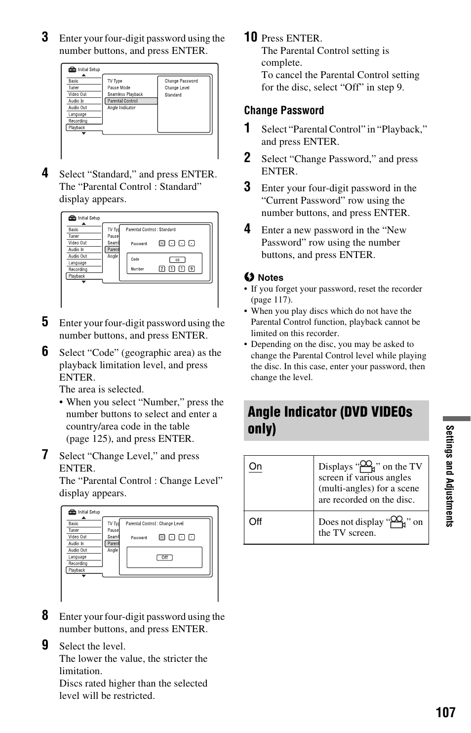 Angle indicator (dvd videos only) | Sony RDR-HX780 User Manual | Page 107 / 136