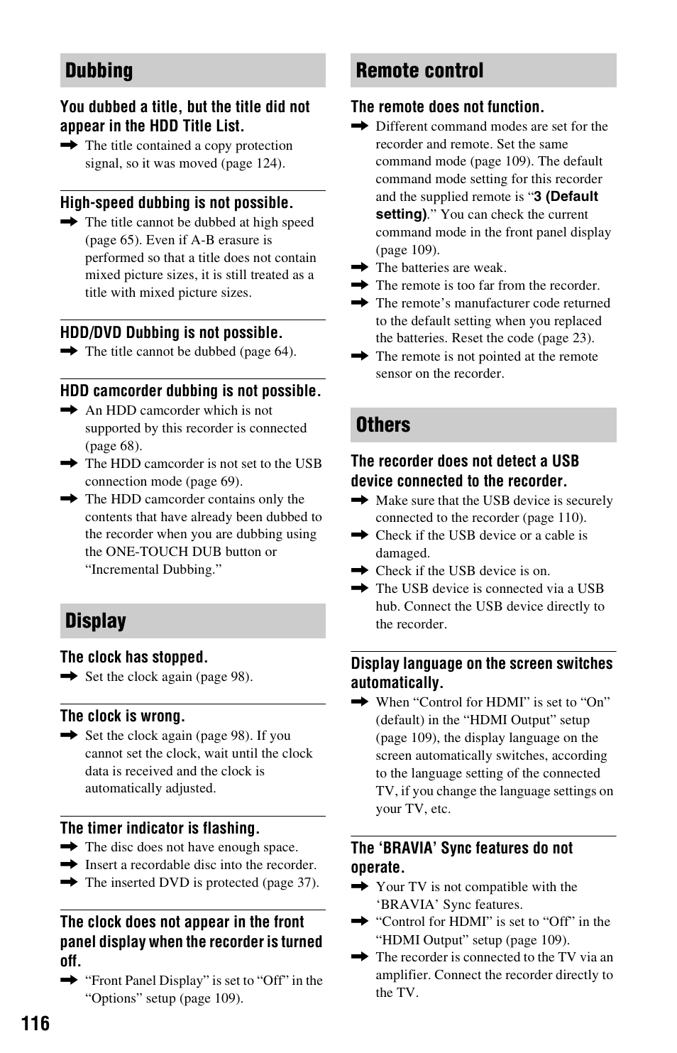 Dubbing display remote control others | Sony RDR-HX780 User Manual | Page 116 / 136