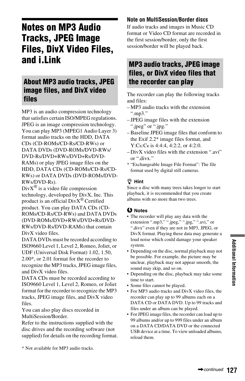 And i.link | Sony RDR-HX780 User Manual | Page 127 / 136