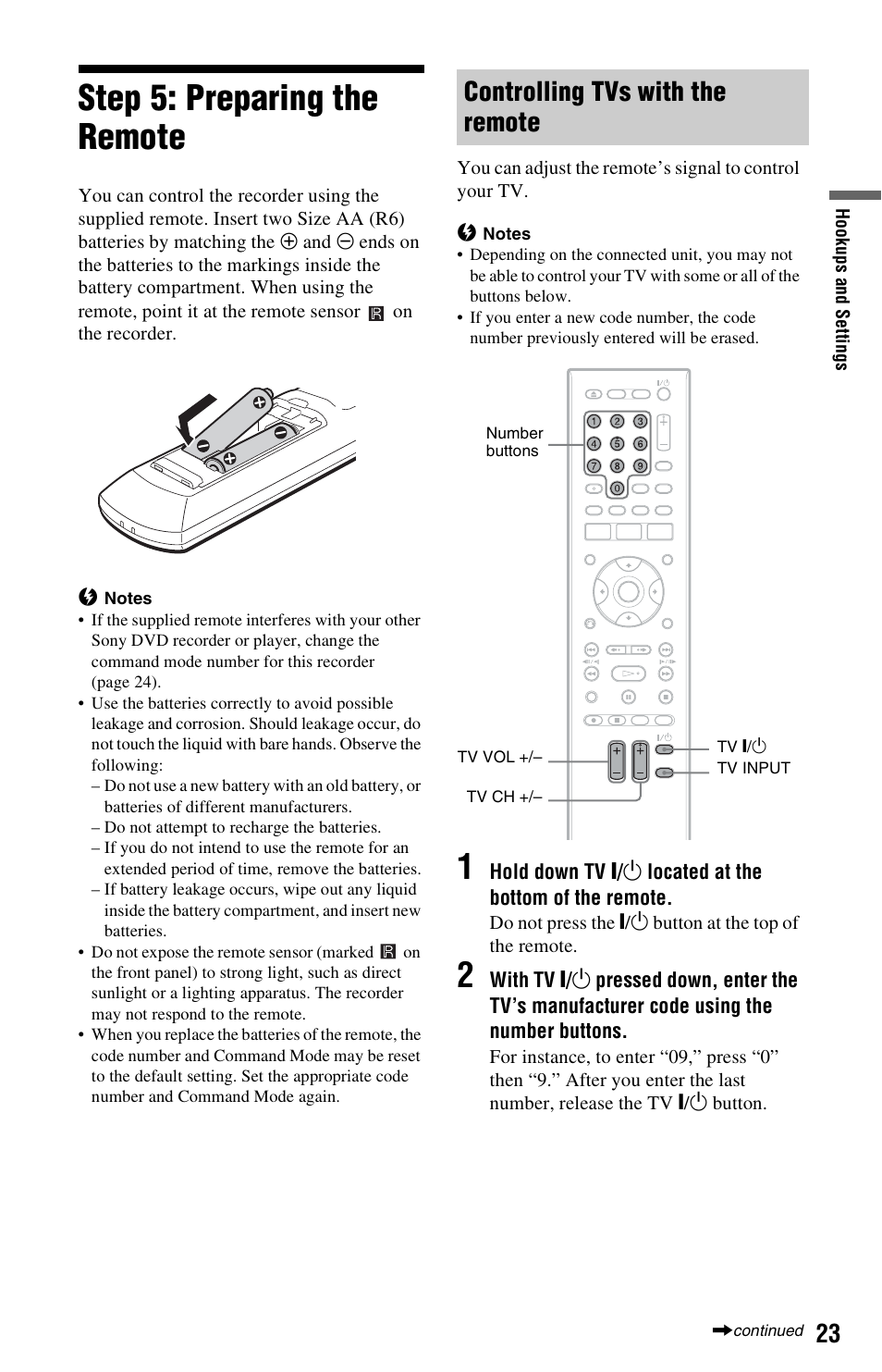 Step 5: preparing the remote, Controlling tvs with the remote | Sony RDR-HX780 User Manual | Page 23 / 136