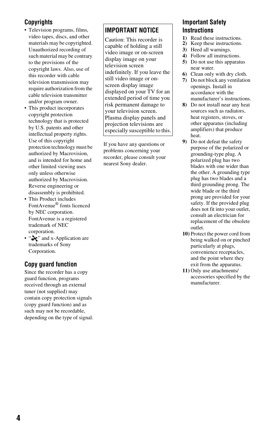 Sony RDR-HX780 User Manual | Page 4 / 136