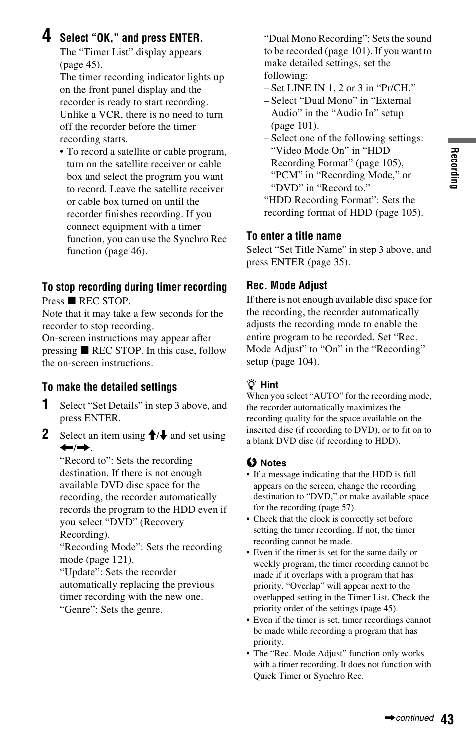 Sony RDR-HX780 User Manual | Page 43 / 136